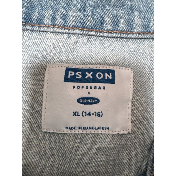 Old Navy PS X ON Distressed Light Wash Denim Jacket XL (14-16) Frayed Hem Button - Picture 4 of 11
